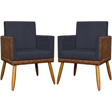 Imagem de Kit 2 Poltronas Decorativas Lis Corino E Suede Cores Pé Palito 30cm - Preto, Suede/corino
