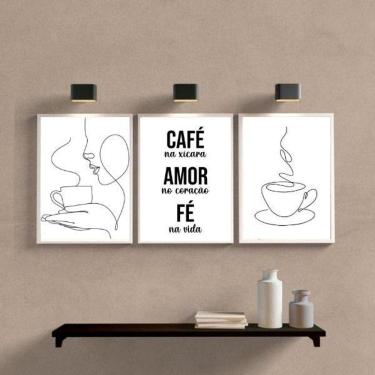 Imagem de Kit 3 Quadros Café 33x24cm - Moldura Preta