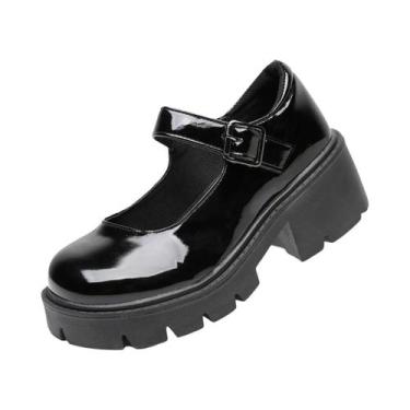 Imagem de Sapatos Mary Jane De Plataforma Em Couro PU plus Size 42, Estilo Vinta
