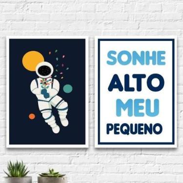 Imagem de Kit 2 Quadros Quarto Criança Astronauta 45X34Cm - Quadros On-Line