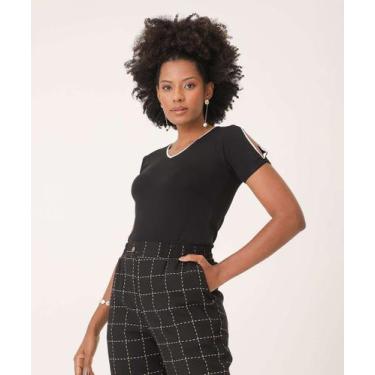 Imagem de Blusa Feminina Viscolycra Viés Manga Curta Vazada Mari-51266 - Marisa,
