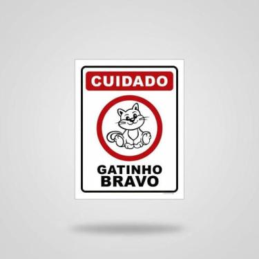 Imagem de Placa Acm Cuidado Gatinho Bravo Desenho 18X23 - Sinalizo