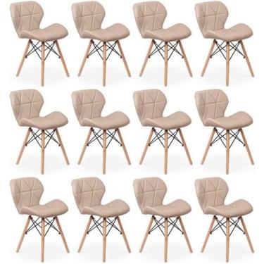 Imagem de Kit 12 Cadeiras de Jantar Charles Eames Slim Wood Estofada - Nude - Ma