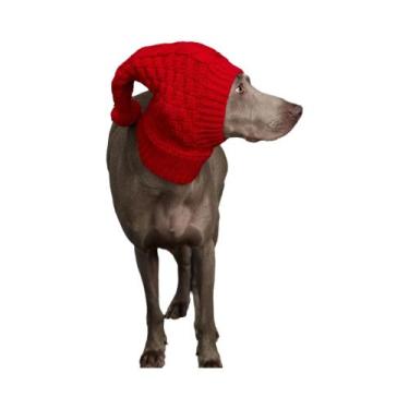 Imagem de Gorro De Cachorro Vermelho De Tricô Com Pom-Pom Para Galgo Italiano E 