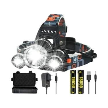 Imagem de Lanterna De Cabeça LED Recarregável 18650 USB Potente E À Prova d'Água