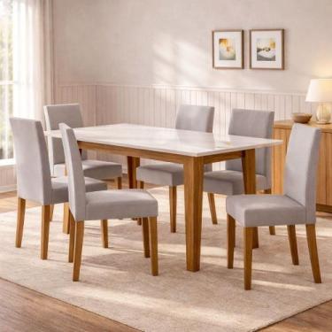 Imagem de Conjunto Sala de Jantar Mesa 160x90 Tampo com Vidro Liz 6 Cadeiras Jos