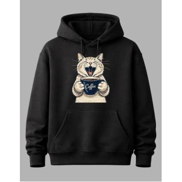 Imagem de Blusa De Frio Gato Coofe Cat Moletom Unissex Adulto - NM KIds, Preto, 