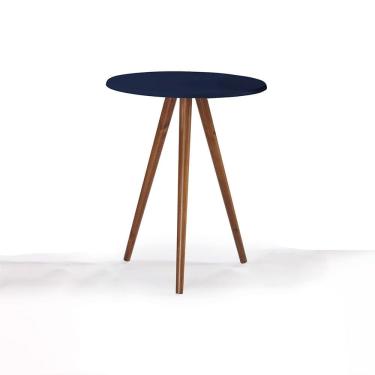 Imagem de Mesa de Apoio Média Tripé Pé Palito Hannover - Azul Petróleo/Imbuia Glazer