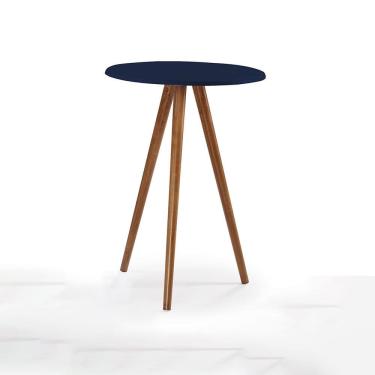 Imagem de Mesa de Apoio Grande Tripé Pé Palito Hannover - Azul Petróleo/Imbuia Glazer