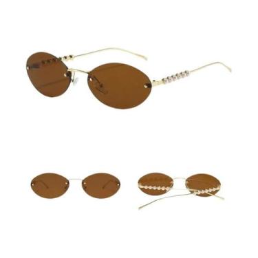 Imagem de Óculos De Sol Femininos Sem Armação, Oval, Com Decoração De Pérola Plá