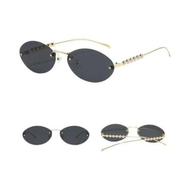 Imagem de Óculos De Sol Femininos Sem Armação, Oval, Com Decoração De Pérola Plá