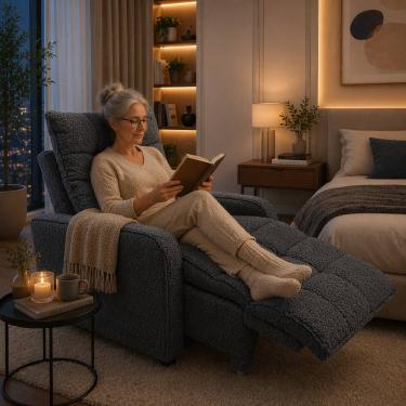 Imagem de Poltrona Graça Cadeira Papai Mamãe Idoso Reclinável e Retrátil   Grafite Boucle