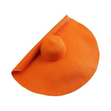 Imagem de Chapéu De Sol De Palha Feminino Dobrável Com Aba Larga De 70cm, Proteç