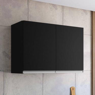 Imagem de Armário Aéreo Cozinha Andréia 80cm 2 Portas Multiuso MDP Funcional Preto - Desk Design