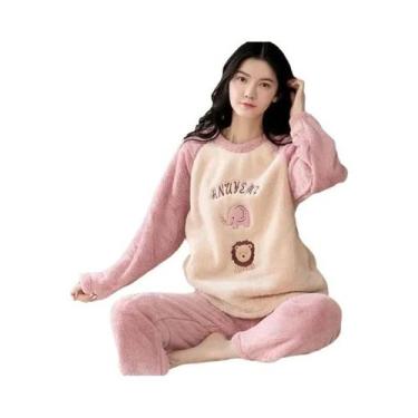 Imagem de Pijamas Femininos De Flanela Grossa E Quente, Conjunto De Loungewear C