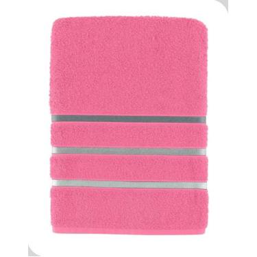 Imagem de Toalha de Banho Rosa Teka Dry Barra Decorada 100% Algodão 70x130cm