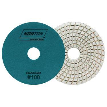 Imagem de Disco Flexível Diamantado Norton Brilho D'Água | 100mm 4 Passos G100 Azul Claro - Embal...