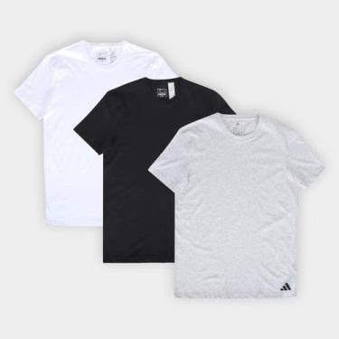 Imagem de Kit Camiseta Adidas Básicas 3 Peças Masculino, Preto, Cinza, G