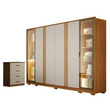 Imagem de Guarda Roupa Casal Prime 6 Portas Com LED com Cômoda Rubi 4 Gavetas Ci