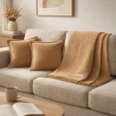 Imagem de Kit Manta Sofa + 2 Almofadas Karsten Atlanta 100% Algodão Toque Macio 