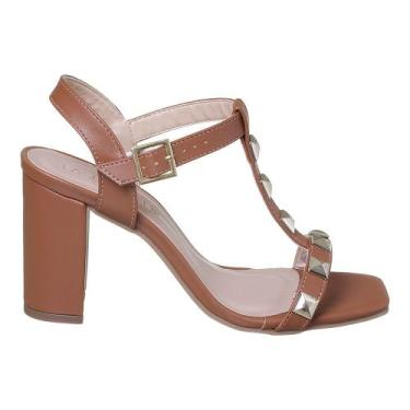 Imagem de Sandalia Tachas Salto Alto Grosso Bloco Social Elegante Moda - Fashion