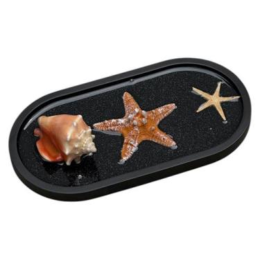 Imagem de Enfeite Mesa Quadro Estrela Concha Mar Pousada Praia Preto - M3 Decora