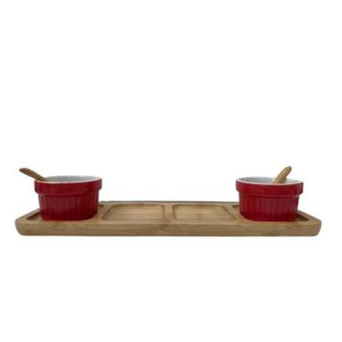 Imagem de Petisqueira com 2 pontinhos e colheres de bambu - 33 cm - Utensilios d