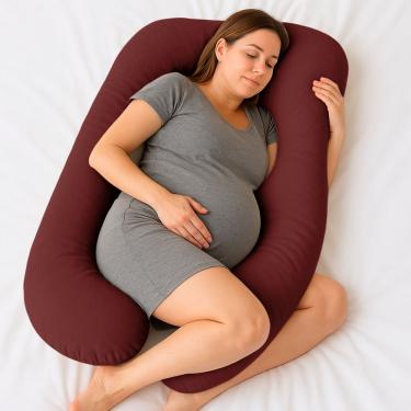 Imagem de Almofada de Corpo Gestante Isa Formato em U Veludo Vermelho Escuro Abmaza
