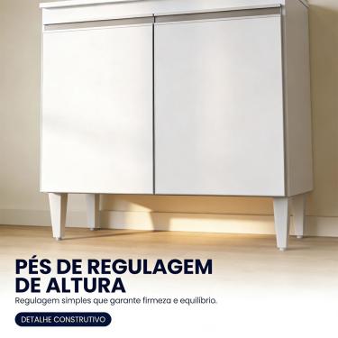 Imagem de Balcão de Cozinha Sara 2 Portas 1 Prateleira MDP TAMANHO 80,5CM Branco com Tampo e Pés Reguláveis D'Rossi