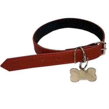 Imagem de Coleira Couro com Pingente para Cães Vermelha - PP