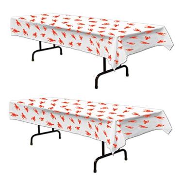 Imagem de Beistle Capas de mesa retangulares de plástico lagosta, 2 peças, artigos de mesa Mardi Gras, artigos de festa, 137 x 274 cm, branco/vermelho