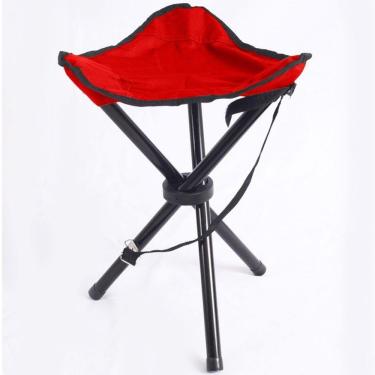 Imagem de Cadeira Banqueta Camping Portátil Dobrável Tripé Vermelho