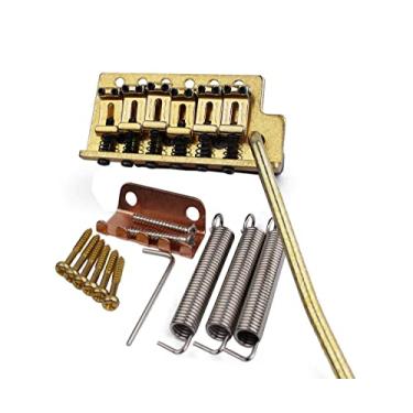 Imagem de Guyker Tremolo Bridge Vintage Selas de aço dobrado e bloco de zinco compatíveis com guitarra elétrica Start ST (GG-1004, Gold Old)
