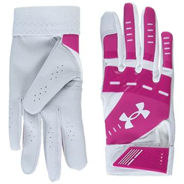 Imagem de Under Armour Luvas de softbol Radar padrão para meninas, (104) branco/rosa tropical/branco, juvenil grande