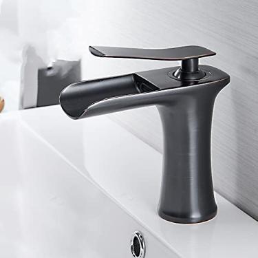 Imagem de Torneiras de bacia Cachoeira Torneira de banheiro de manípulo único misturador de bacia torneira de banho torneira antiga de latão pia de água guindaste prata, preto com bronze, china