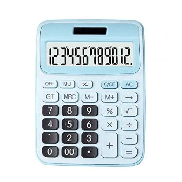 Imagem de Calculadora padrão básico de 12 dígitos para mesa calculadora com grande visor LCD e botão sensível, energia solar e bateria dupla para escritório, escola, casa (azul)