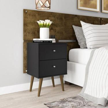 Imagem de Mesa de Cabeceira 2 Gaveta retrô MB2015 Preto Fosco - Móveis Bechara