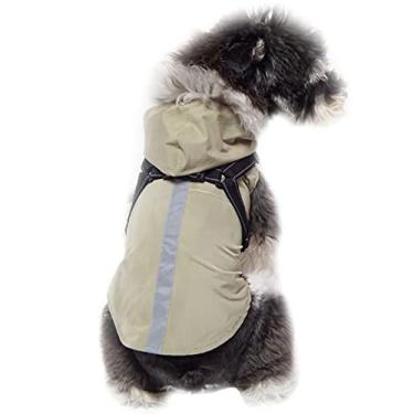 Imagem de Capas de chuva reflexivas para cães com furo de arnês à prova d'água jaqueta de chuva com capuz para cães pequenos e médios poncho respirável, cinza, G (peito: 44cm)
