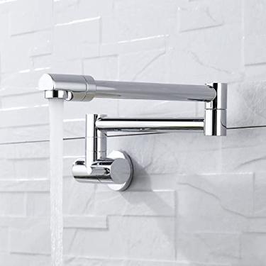 Imagem de Torneira de cozinha dobrável giratória montada na parede única fria 360 graus giratória pia torneira de água cromada, A