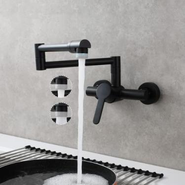 Imagem de Torneira de cozinha dobrável cromada de cobre montada na parede torneira universal para pia de água quente e fria torneira giratória de 360 graus, preto fosco tipo B