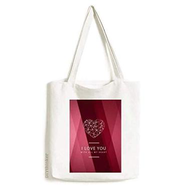 Imagem de Bolsa de lona para compras Red Wine Dia dos Namorados Love You, bolsa casual