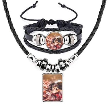 Imagem de Conjunto de joias para colar de couro com foto de folha de animal de estimação para cães