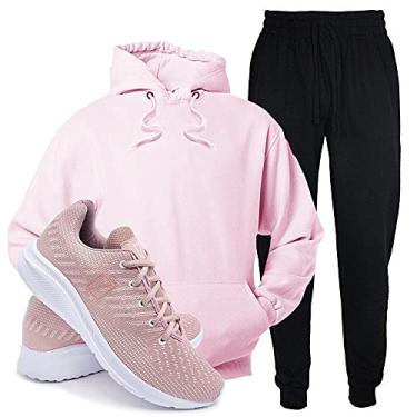 Imagem de Conjunto Blusa e Calça Moletom + Tenis Academia Casual Conforto - Rosa/Rosa - GG/34