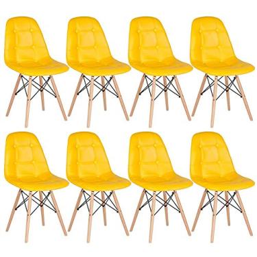 Imagem de Loft7, Kit 8 Cadeiras Charles Eames Eiffel, Assento Estofado Botonê, Pés Em Madeira Clara E Elegante Versátil Sala De Jantar Cozinha Cafeteria Quarto, Amarelo