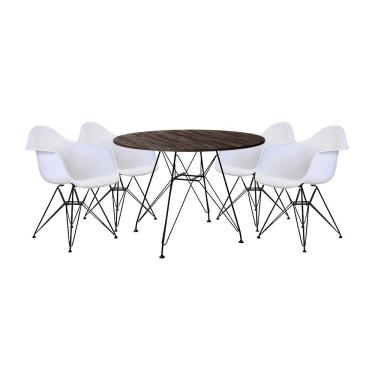 Imagem de Conjunto Mesa de Jantar Eames Eiffel Redonda 90cm Amêndoa com 4 Poltronas Pretas Ferro Preto
