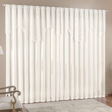 Imagem de Cortina Nicole 2 Metros Palha Tecido Microfibra Com Renda Floral Sala Quarto
