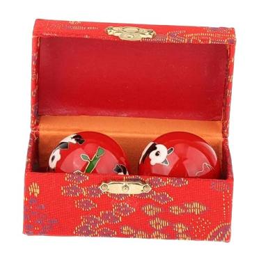 Imagem de YIJU 2x Bolas de Massagem Baoding Balls com Caixa de Armazenamento Presente Portátil Alivia Rigidez Relaxamento Exercício Chinês Handebol para Pais Idosos, panda vermelho
