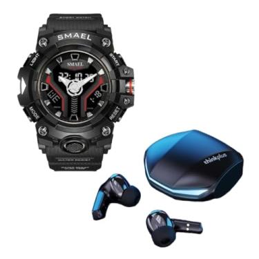 Imagem de Relógio esportivo analógico-digital estilo G-SHOCK militar 8075 + Fones de ouvido GM2 PRO, com 90 dias de garantia de fabricação, Combo T&T ELECTROTECH 055.