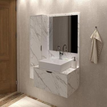 Imagem de Gabinete Banheiro Com Espelheira 2 Portas Suspenso Multimóvei
