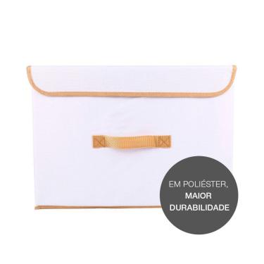 Imagem de Caixa Organizadora Tecido C/ Tampa Vizapi Un Exclusive P 30x23x17Cm Branco Bege